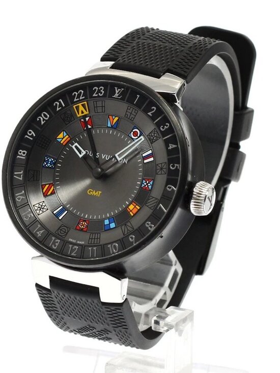 LOUIS VUITTON Tambour Moon Dual Time QA097 GMT gray Dial Quartz Men\'s